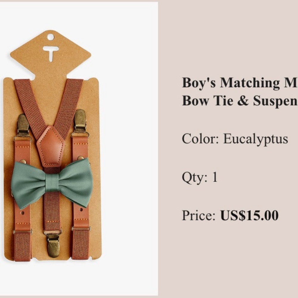 Azazie Kids Suspenders with Bow Tie - Eucalyptus and Tan